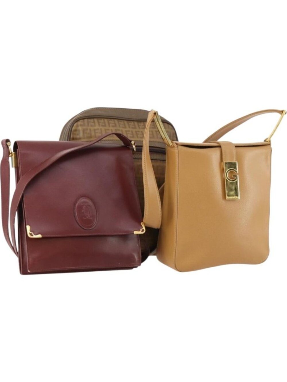 GIVENCHY Fendi Cartier Zucchino Canvas Bag Leather 3 Set Bordeaux